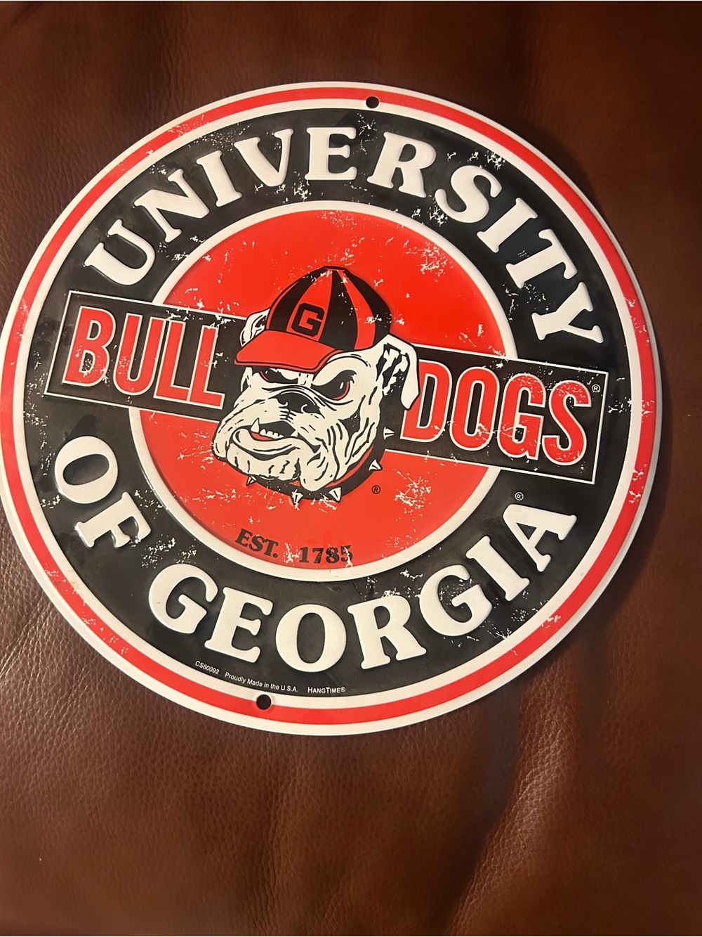 University of Georgia Bulldogs 12" Round Embossed Metal Sign - VTG distressed